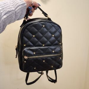 Disney  Black Quilted Backpack with Gold Mickey Studs